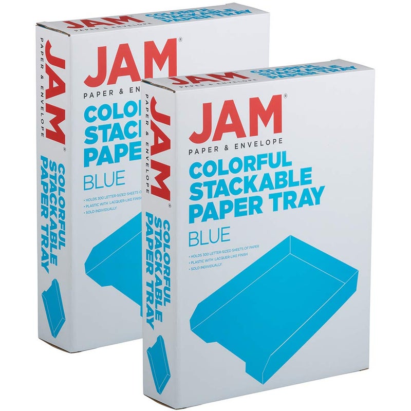 JAM PAPER Stackable Paper Trays - Blue - Desktop Document, Letter, & File Organizer Tray - 2/Pack - Image 5